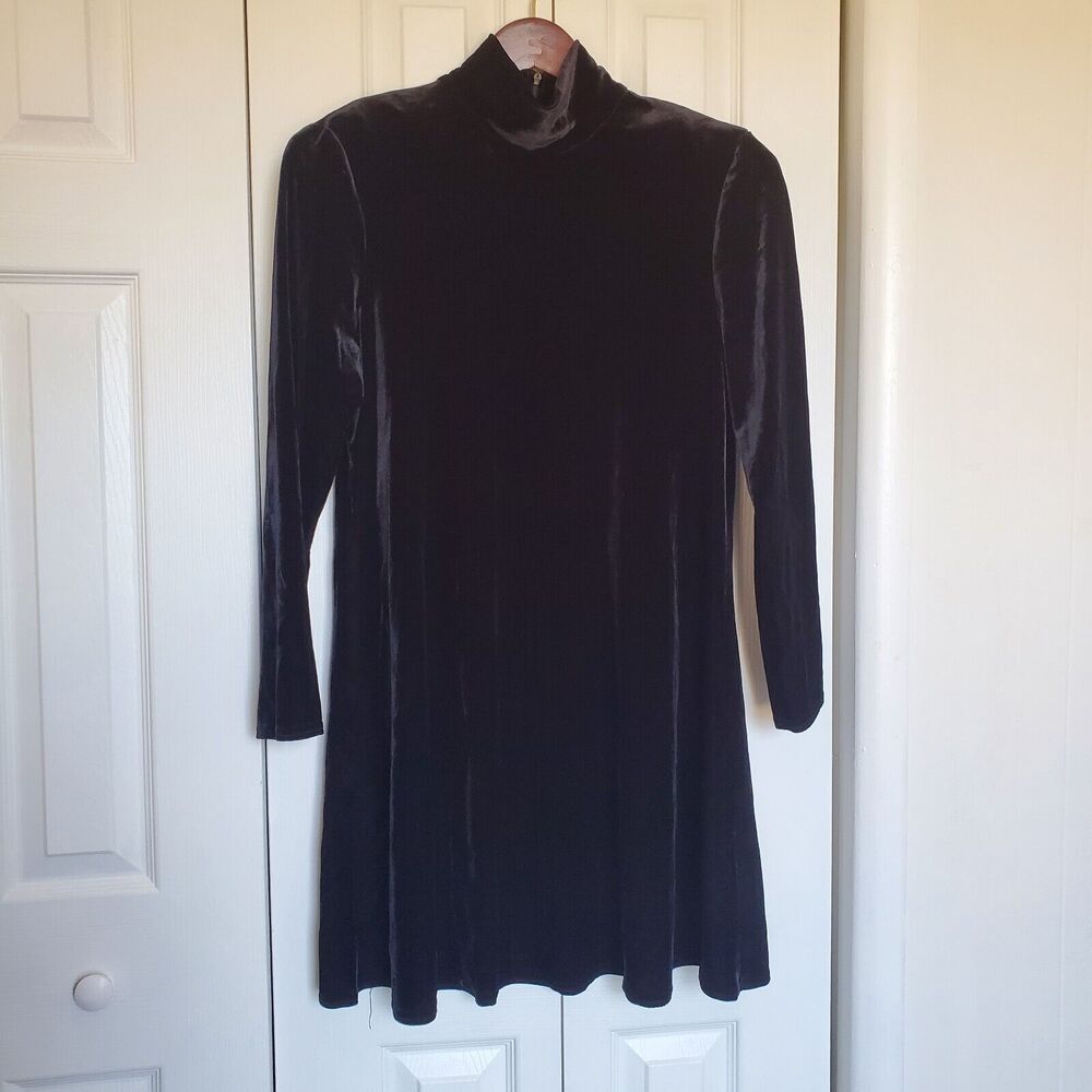 K. C. Spencer Black Velvet Dress Long Sleeve Vintage Midi Goth Gothic Sz
